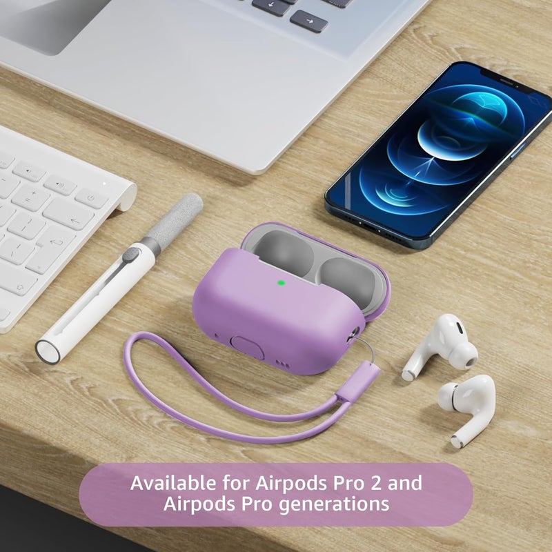 Tandoler Compatible with Airpods Pro 2 Case, Soft Silicone Skin Cover Protective Cases with Cleaner kit and Lanyard Compatible for AirPod Pro 2nd Generation, Front LED Visible-Lavender - Image 2